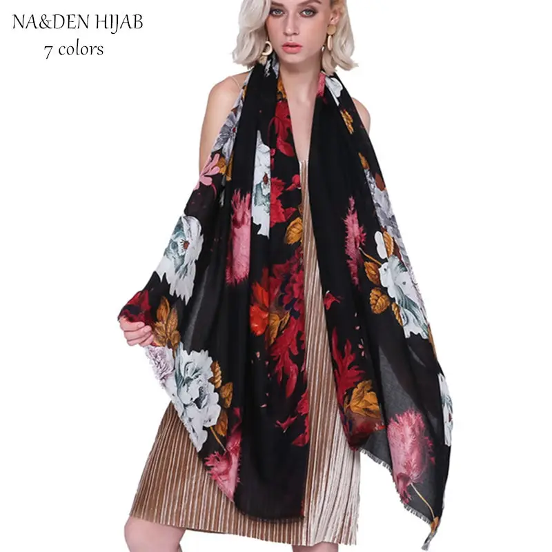 

Новый осенний хиджаб с цветочным принтом, шарф из мягкой пашмины, модные мусульманские шарфы, женские шарфы, шали, брендовый глушитель, цвет...