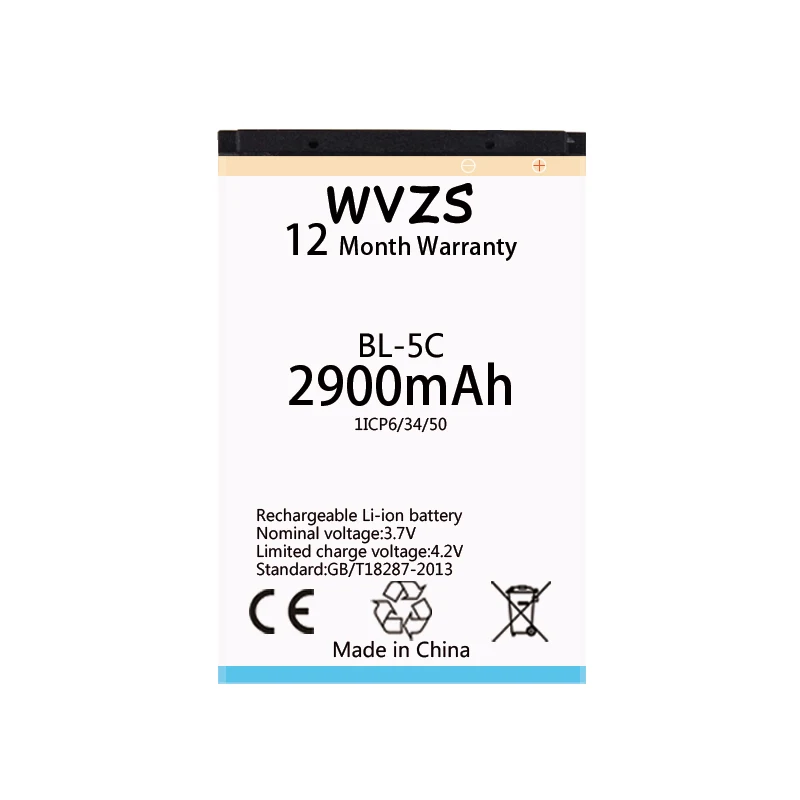 Wvzs 2900 мА/ч Батарея BL 5C для Nokia 2112 2118 2255 2270 2280 2300 2600 2610 3125 3230 Перезаряжаемые литиевые