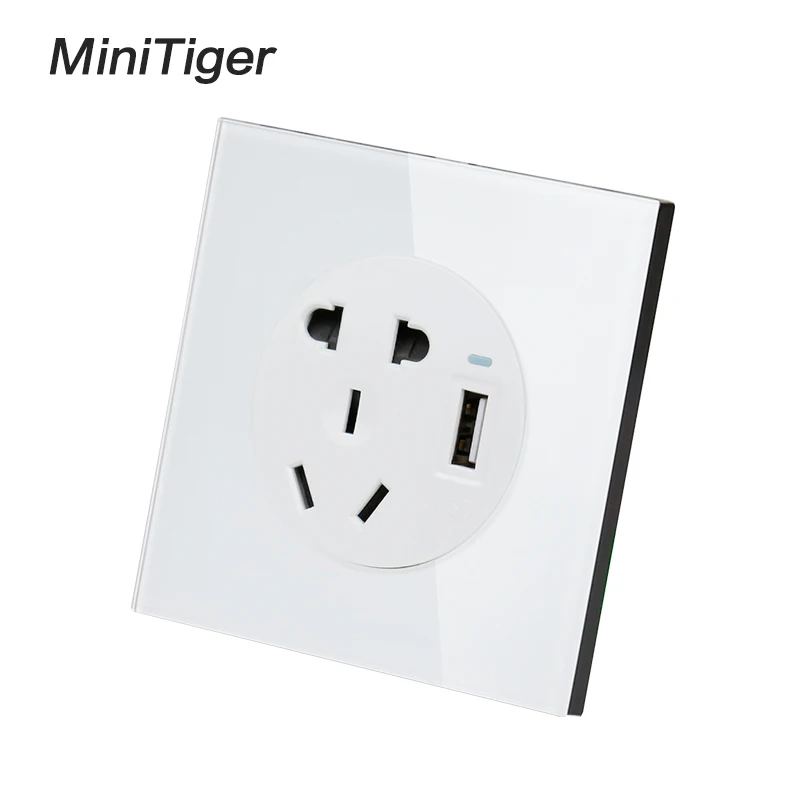 Minitiger стеклянная панель 10 А универсальная розетка с 5 отверстиями портом USB для