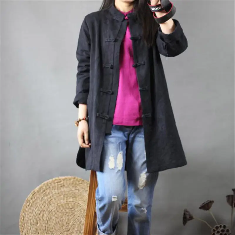 Ветровка женская из хлопка и льна жаккардовая однослойная с пряжкой в китайском