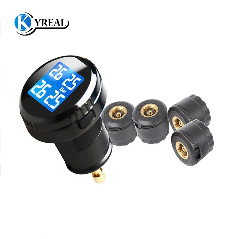 Auto TPMS Systems Car Tire Pressure Monitoring System Cigarette Power Wireless External 4 Sensor PSI/BAR Blue LCD Alarmas | Автомобили и