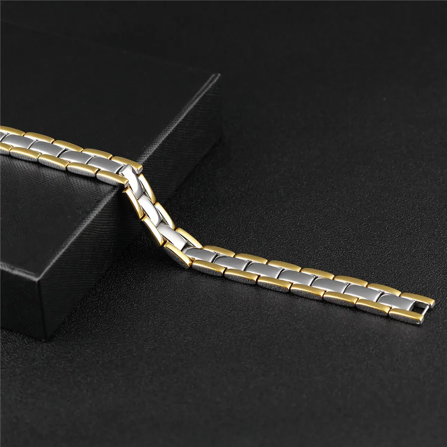 XQNI Healthy Magnetic Men Bracelet Fashion Two Tone Stripe Gold Color Link Chain Stainless Steel Charm Punk Energy Jewelry Gift | Украшения