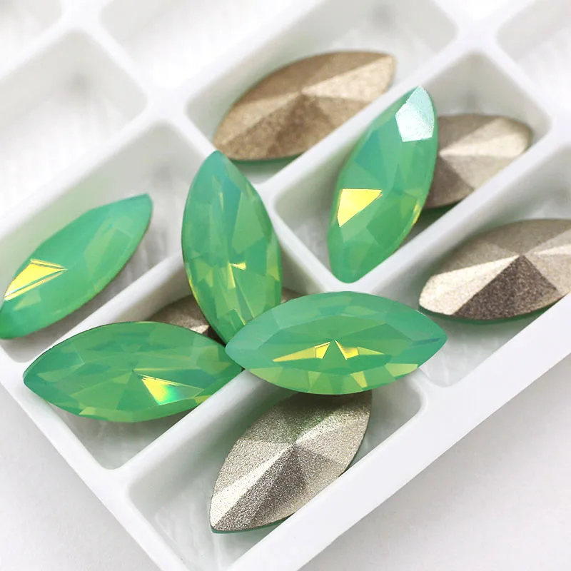 Opal green Горячая Распродажа, в форме листа, K9, стекло, кристалл, стразы, заостренный задник, Стразы для одежды/обуви/сумки - Цвет: Opal green