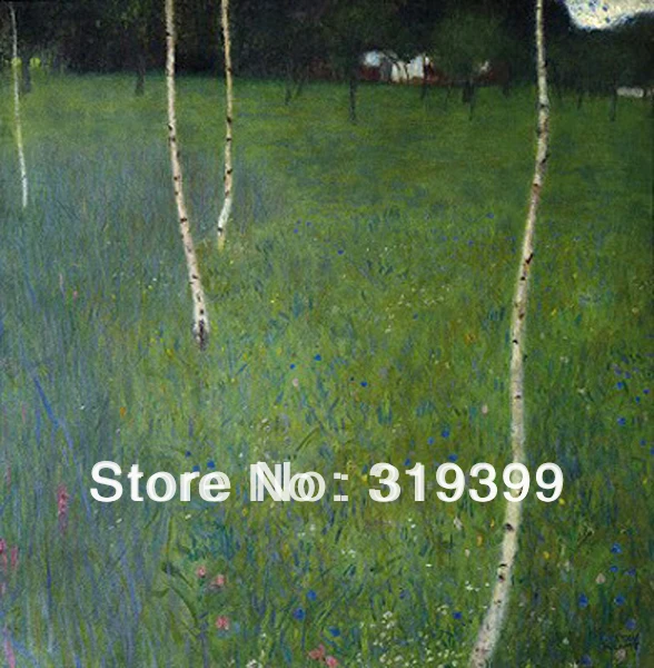 

Oil Painting reproduction on Linen Canvas,Farm House with birch trees by Gustav Klimt,Free fast ship,Handmade,Museam Quali