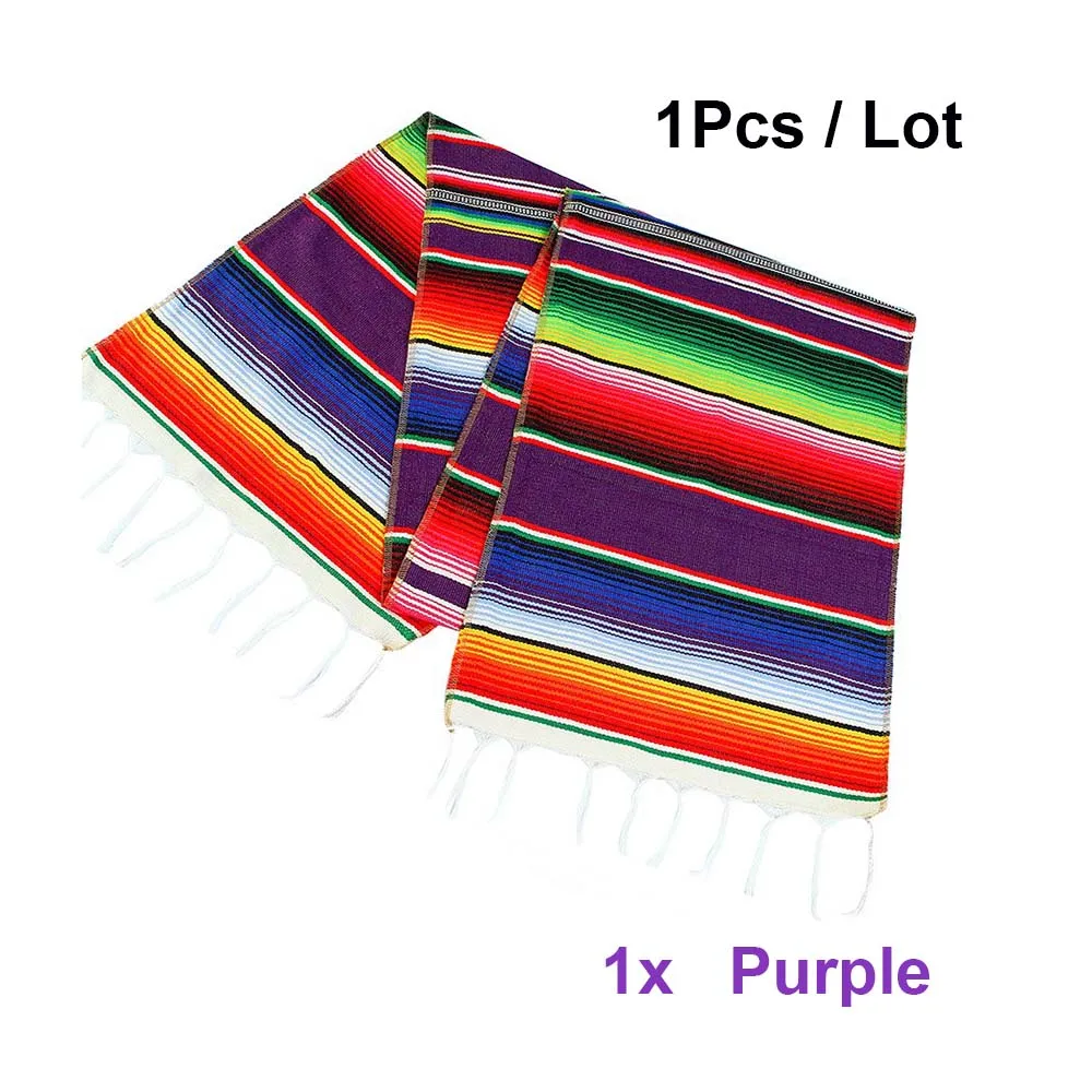 Purple-1Pcs Мексиканский Serape Настольная дорожка хлопковая скатерть Радуга DIY свадебные Fiesta вечерние украшения 213X35 см 1/2/4/5 шт 2 Цвета - Цвет: Purple-1Pcs