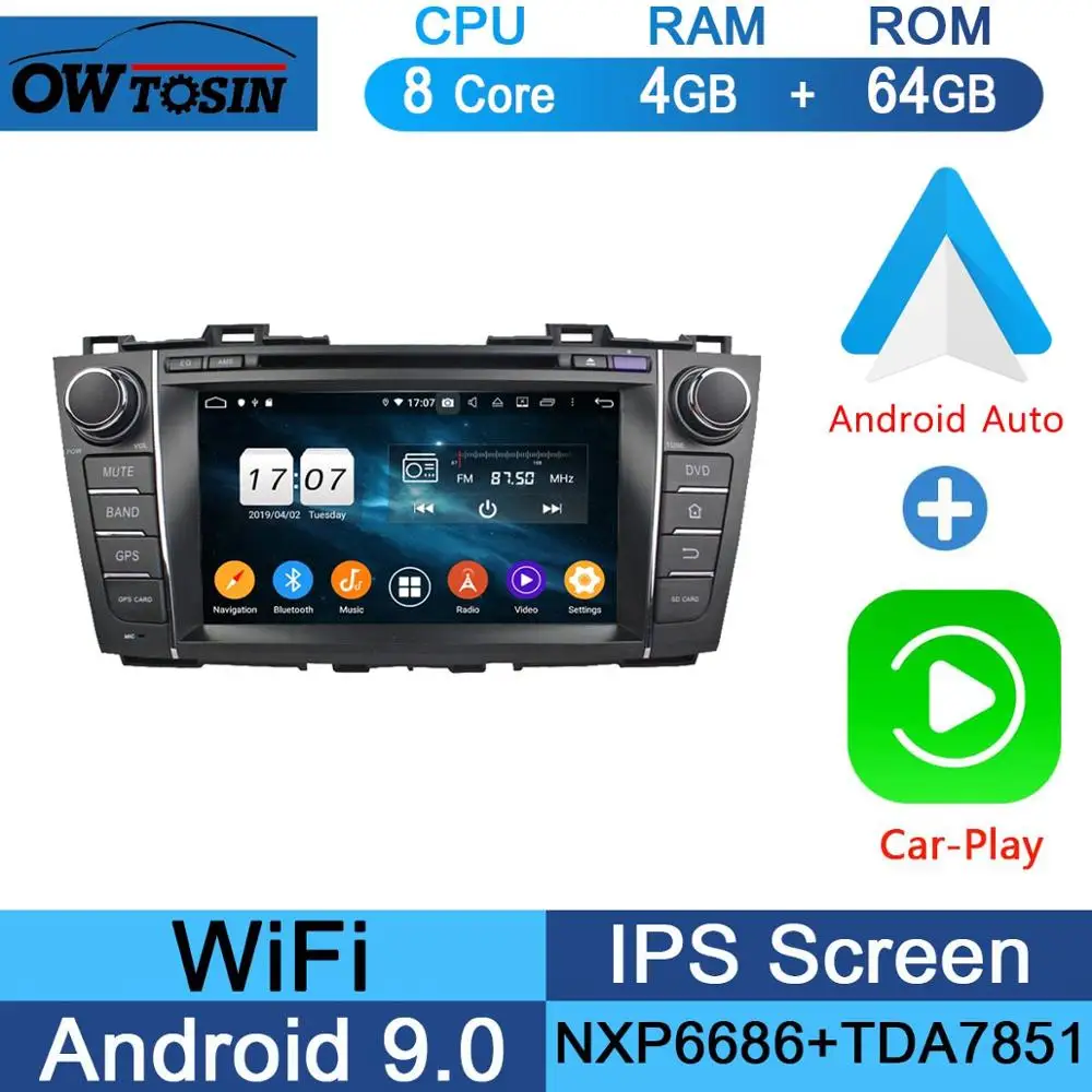 64G CarPlay Android " ips 1920*1080 8 ядерный 4 Гб ОЗУ+ 64 Гб ПЗУ Android 9,0 автомобильный dvd-плеер для Mazda 5 Premacy 2009 2010 2011 2012 DSP радио gps Parrot BT - Color: 64G CarPlay Android