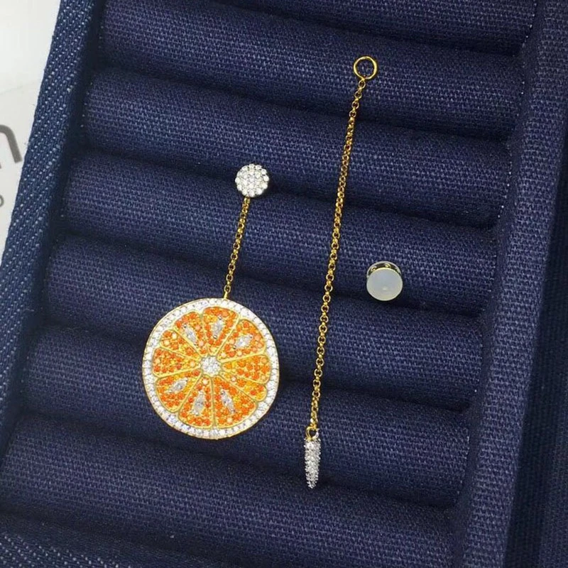 Цельные циркониевые серьги манжеты с фруктами арбузами из серебра 925 пробы