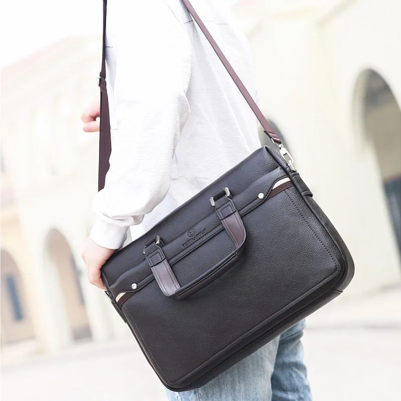 

Simple Leather Briefcase Handbags Famous Brand Business Bag Men Laptop Bag Casual Man Office Shoulder Bags bolso hombre XA228ZC