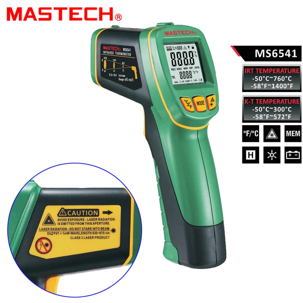 MASTECH MS6541 Ручной бесконтактный инфракрасный лазерный термометр точечный температурный пистолет-50C~ 760C с К-типа температуры