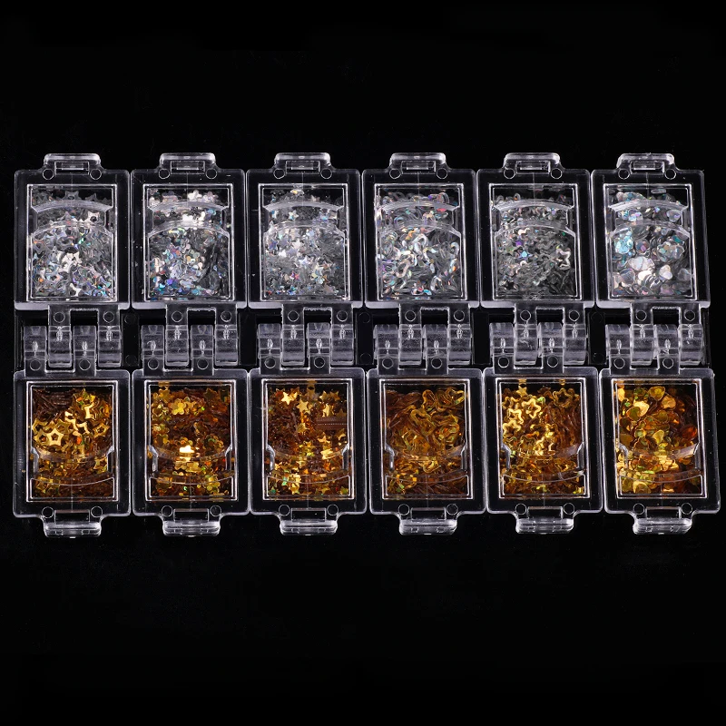 12 сетки/набор голографические золотые серебряные блестки для ногтей Holo Сердце