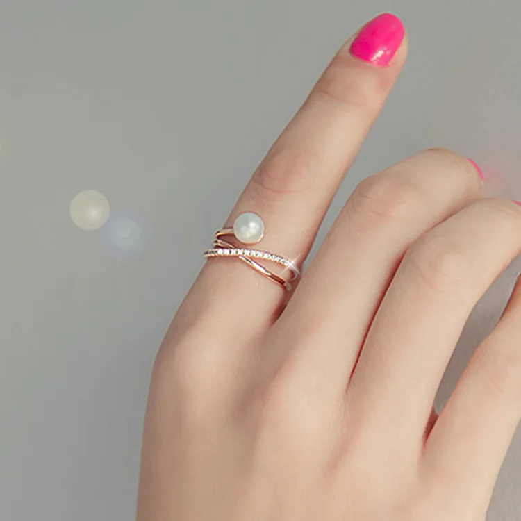 Женское Открытое кольцо с имитацией жемчуга и фианитами|open ring|fashion rings for womenrings women