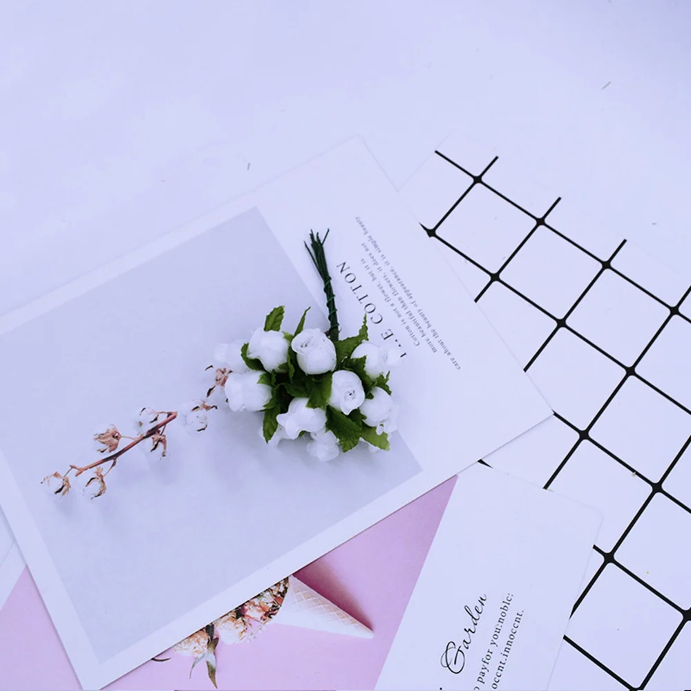 white 12 шт./Набор искусственных цветов мини шелковые розы diy ВЕНОК Подарки Рождественский Декор для дома свадебная брошь поддельные цветы - Цвет: white