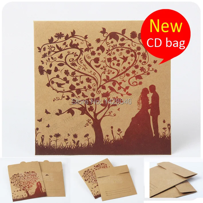 {10 шт.} дерево любви Свадебные CD мешок печатных белая крафт-бумага конверт карты