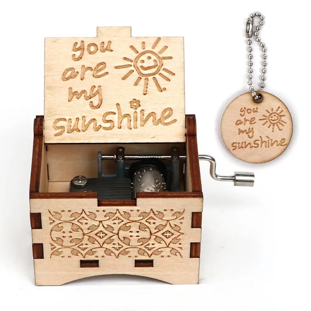 Античная резная рукоятка деревянная You Are My Sunshine черная музыкальная шкатулка Рождественский подарок на день Святого Валентина подарок на день рождения