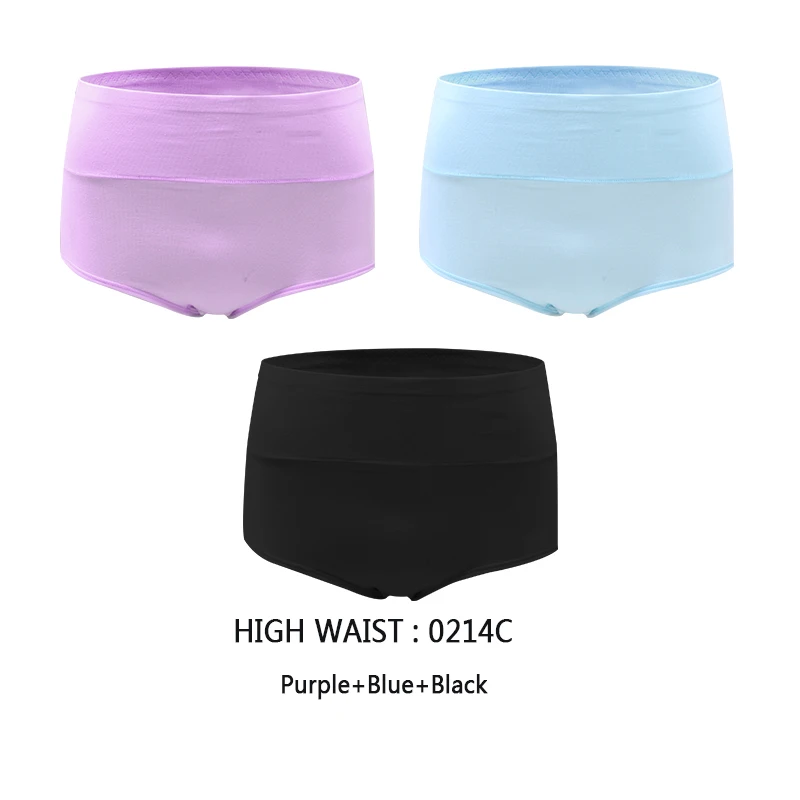 High Waist 0214C Женские трусы для критических дней LANGSHA, хлопковые бесшовные трусы брифы с широкой непромокаемой вставкой, нижнее белье анатомического кроя для девушек, набор из 3 шт - Цвет: High Waist 0214C