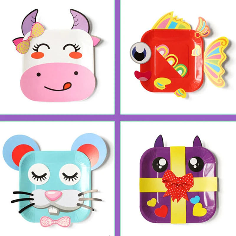 Детские наклейки-Пазлы ручной работы Цветные Одноразовые бумажные тарелки