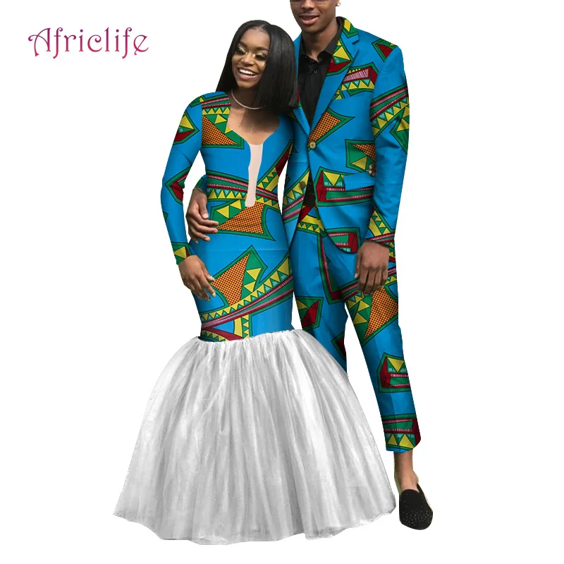 Дашики африканские женские и мужские вечерние платья размера плюс на заказ Свадебный костюм мужской костюм с блейзером добавить женскую юбку с белой сеткой WYQ252