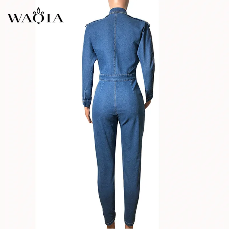 WAQIA 2019 Женская весенняя одежда комбинезоны с высокой талией облегающие джинсы