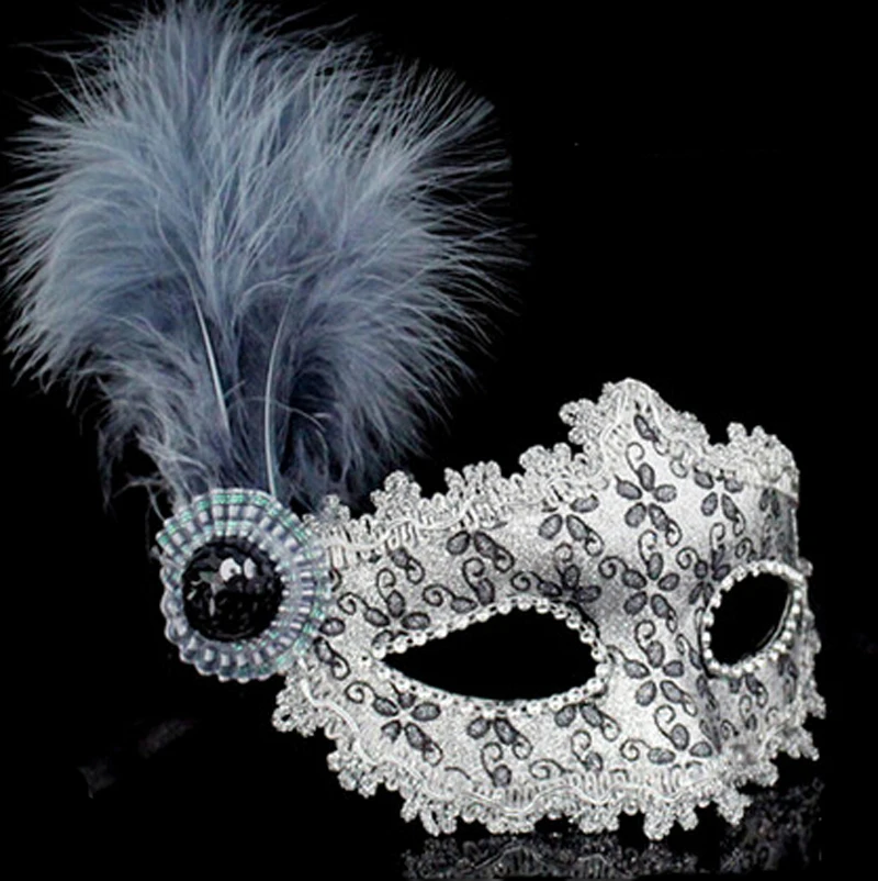 Кожи страуса перо порошок шлейфа маска венецианской принцессы Элегантный