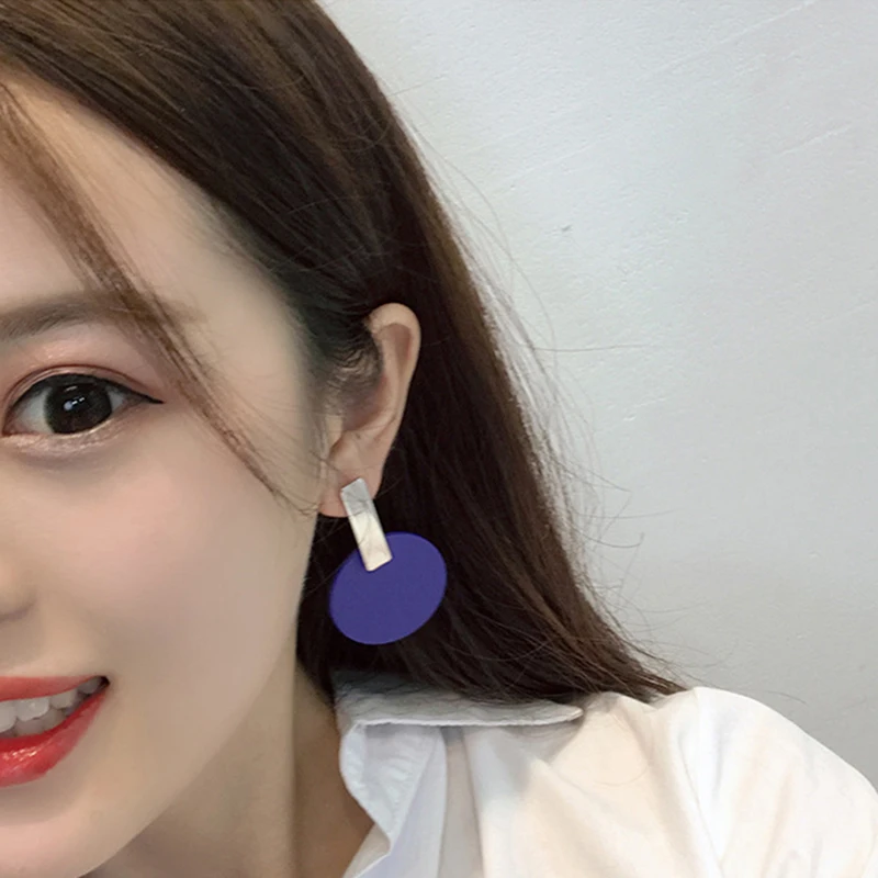 Круглые Женские серьги летние Висячие геометрические синие/черные Модные