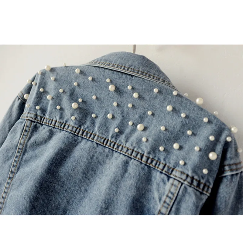 Большие размеры джинсовые куртки с жемчугом и бисером Короткие топы 4XL 5XL женская