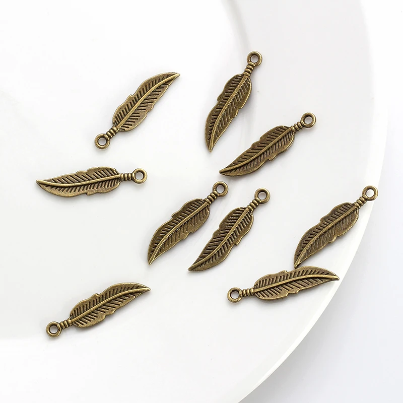 MEIBEADS Vintage Zinc Alloy Antique Bronze Feather Charm pendant For Bracelet&ampNecklace Jewelry Hand Making Accessories EY4865 | Украшения