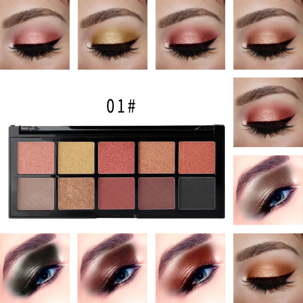 QIBEST Brand 10 Colors Matte Eye Shimmer Shadow Palette Gold Glitter highligh Eyeshadow Nude Makeup set Waterproof Lasting |