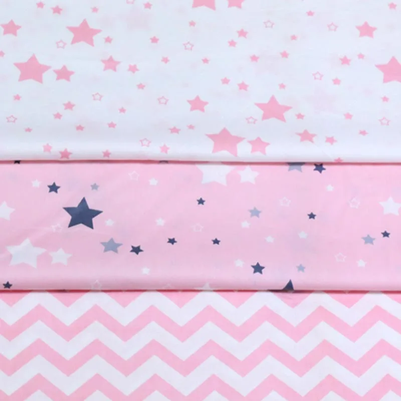 100% хлопок розовые звезды шеврон twill Ткань DIY для детской кроватки постельные