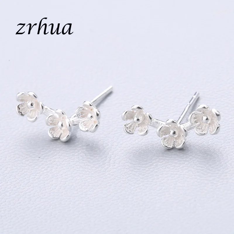 flower 1 ZRHUA 925 пробы серебряные Простые серьги-гвоздики подарок pendientes oorbellen букле d'oreille femmes Новая коллекция рождественские подарки - Окраска металла: flower 1