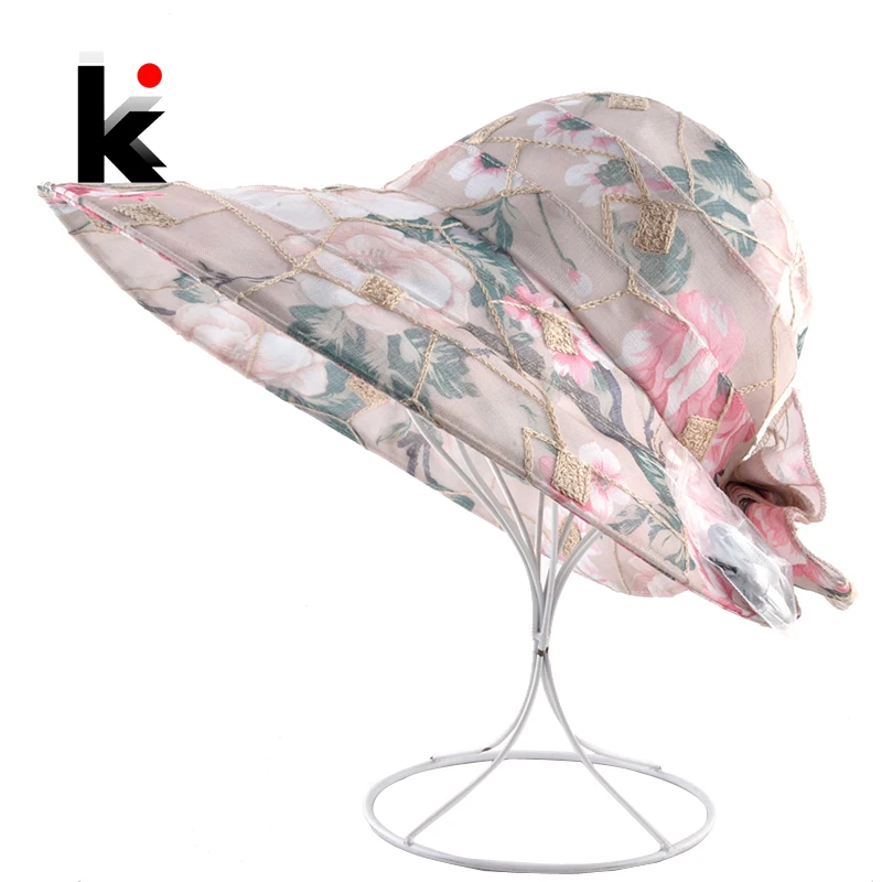 

Summer Hats For Women Bow-knot Beach Wide Brim Caps Floppy Bob Sun Cap Ladies Flower Lace Visor Hat Outdoor Casual Bucket Hat