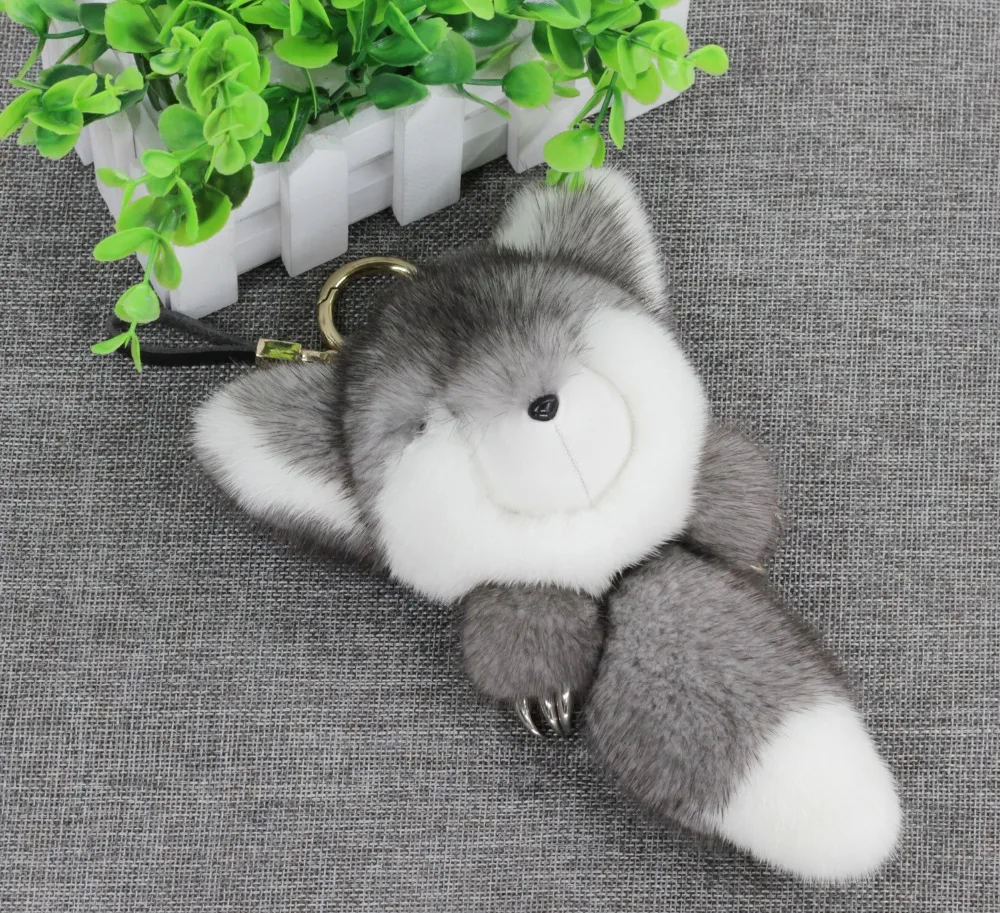 

Кукольный брелок Monster Pom из натурального меха норки, сумка для ключей, Автомобильная подвеска серого цвета
