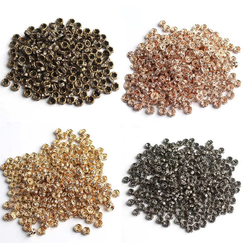 4mm 6mm 8mm Metal Rose Gold Silver Color Bronze Plated Crystal Rhinestone Rondelle Spacer Beads for Diy Bracelet Making 100Pcs | Украшения