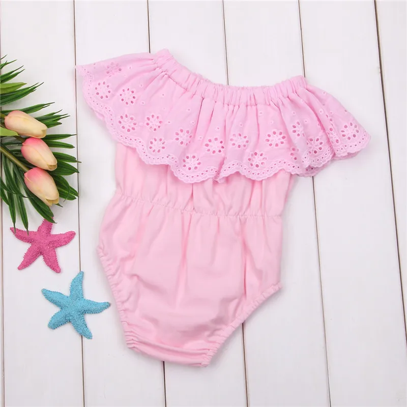 Милый комбинезон с открытыми плечами для новорожденных девочек 0 24 месяцев