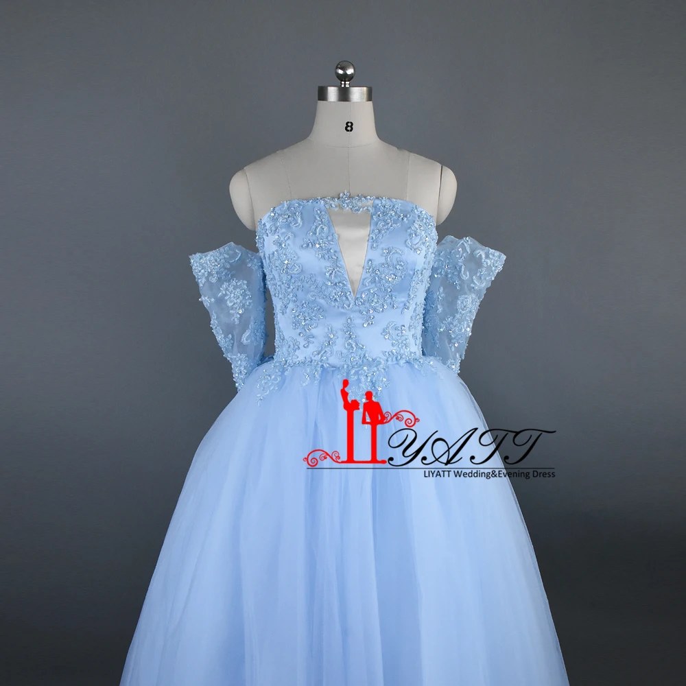 2017 новое поступление небесно-Голубое Бальное Платье со средними рукавами пышное