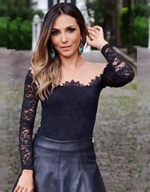 Sexy XL Black Embroidery Crochet Lace Crop Top Strapless Long Sleeve Hot Sale Hot sale W910007