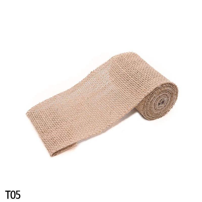T05 8cm Натуральный джут мешковины Hessian рулоны деревенский для свадьбы DIY Decora Рождество Хэллоуин день рождения оберточная бумага для подарков с цветами вечерние принадлежности - Цвет: T05 8cm