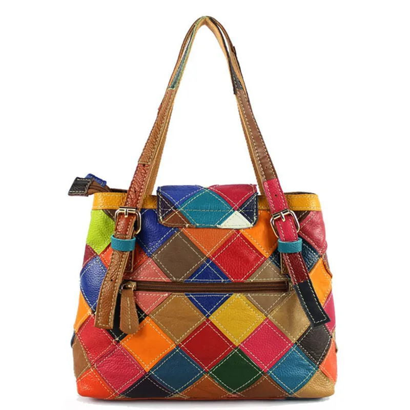 ALAVCHNV original design new ladies first layer leather portable fashion stitching large capacity shoulder bag 489 | Багаж и сумки