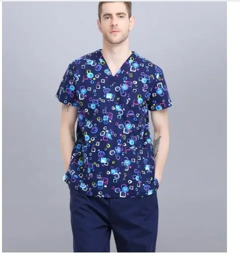 men tops and pants Дизайн печати хлопок костюм медика наборы унисекс рабочая одежда для больниц униформы с короткими рукавами скраб лабораторная Одежда Набор медсестры униформа - Цвет: men tops and pants