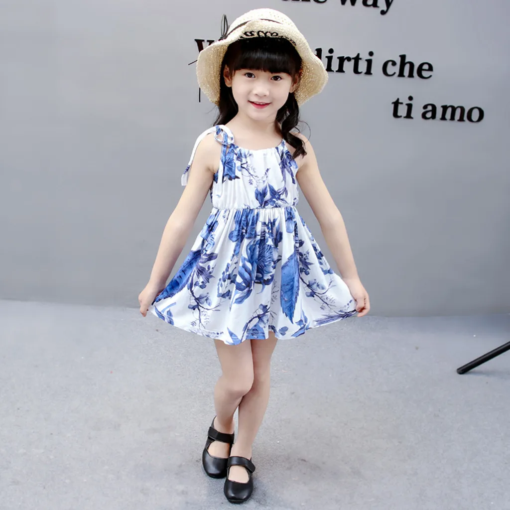 Платье принцессы без рукавов с цветочным принтом для маленьких девочек летнее