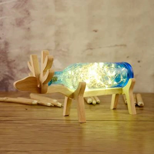 Blue glass Олень светодиодный USB ночной Светильник детская настольная лампа строки светильник s творческий Nordic стилей дерева ручной работы Стекло бутылки - Испускаемый цвет: Blue glass