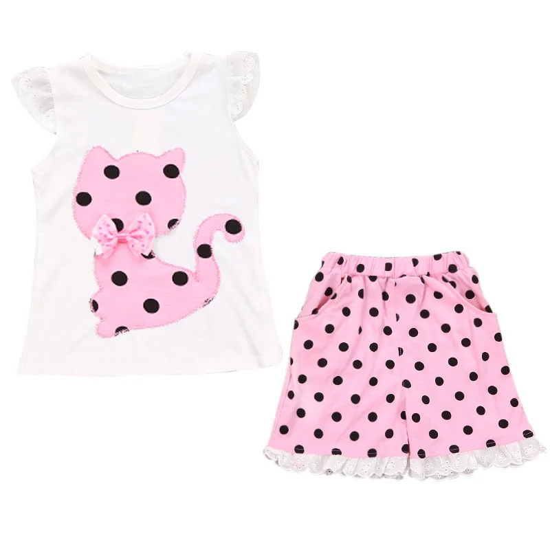 Модный комплект одежды для девочек рубашка с бантом и котом + штаны из 2 предметов