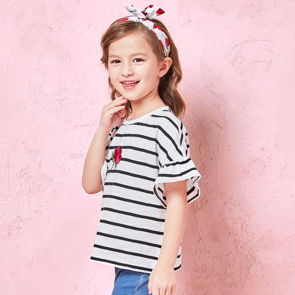 Balabala/Летняя футболка для девочек Модные топы с короткими рукавами Детская одежда