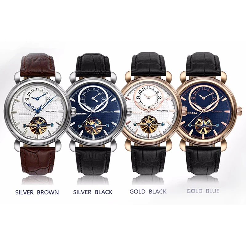 Двухкратные мужские роскошные механические часы с золотым скелетом и