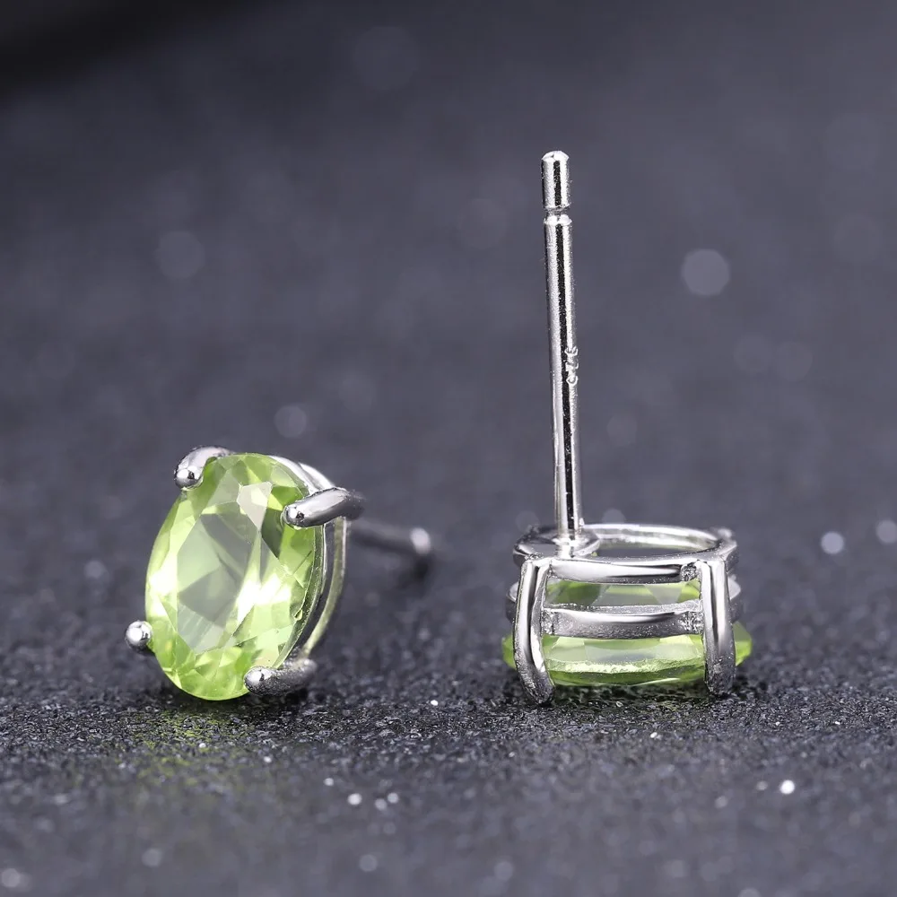 Gem балетные костюмы 5*7 мм 1.72Ct Овальный натуральный зеленый камень хризолит Стад Серьги 925 пробы серебро Модные украшения для Для женщин