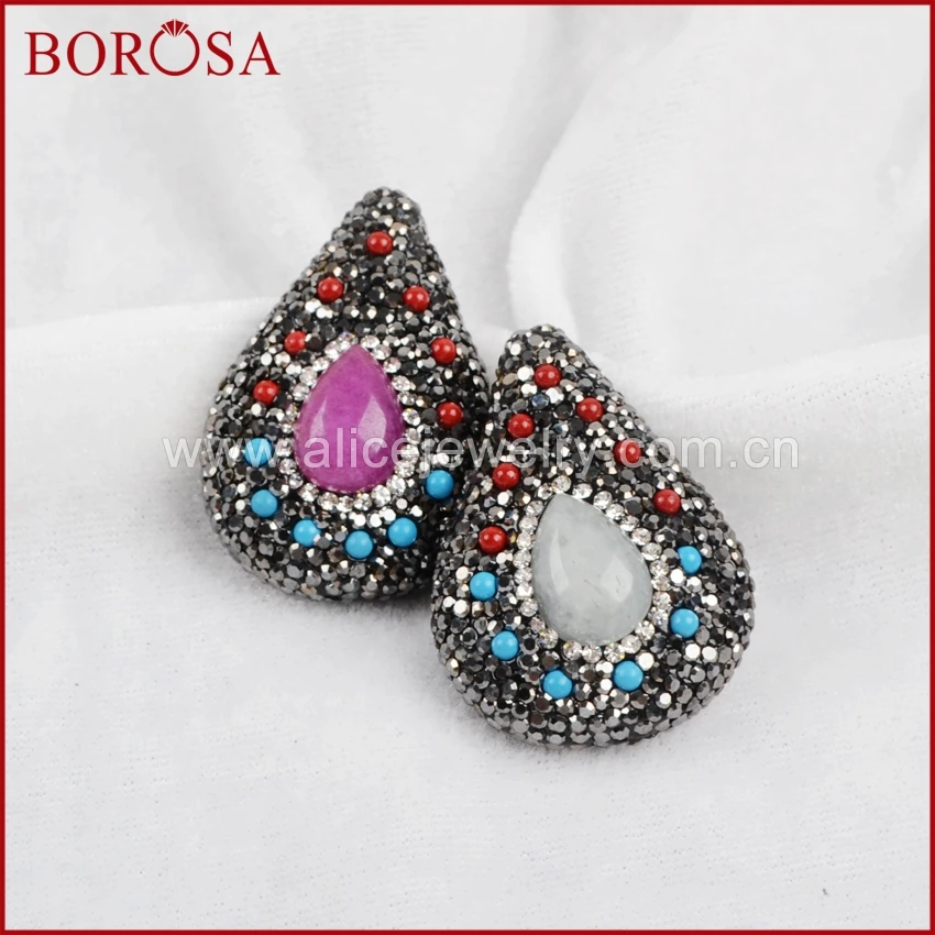 Богемные бусы BOROSA Drop с натуральным кристаллом двухсторонние бусины со стразами и