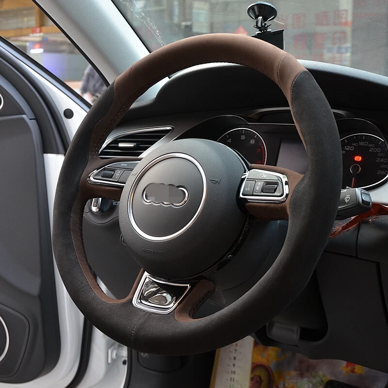 Блестящие пшеницы черная замша чехол рулевого колеса автомобиля для Audi A1 8X A3 8V