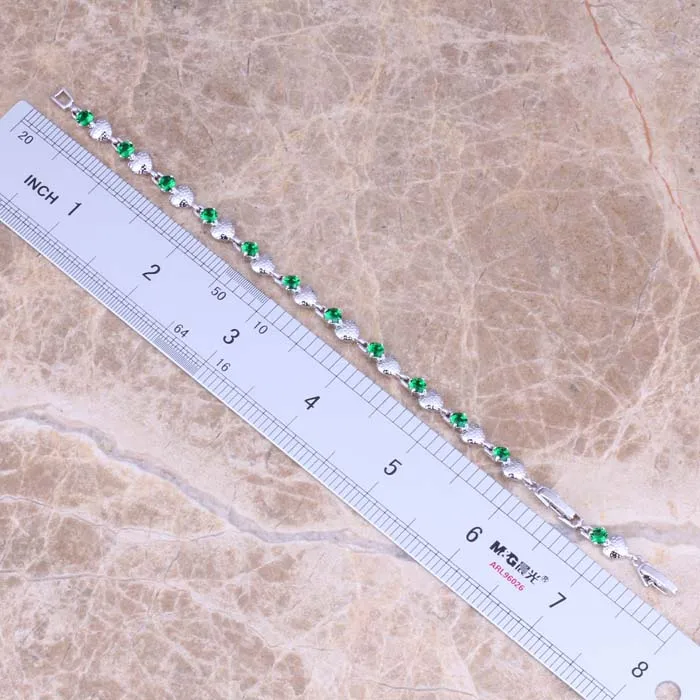 Необычный зеленый кубический цирконий посеребренный звеньевой браслет цепочка 6