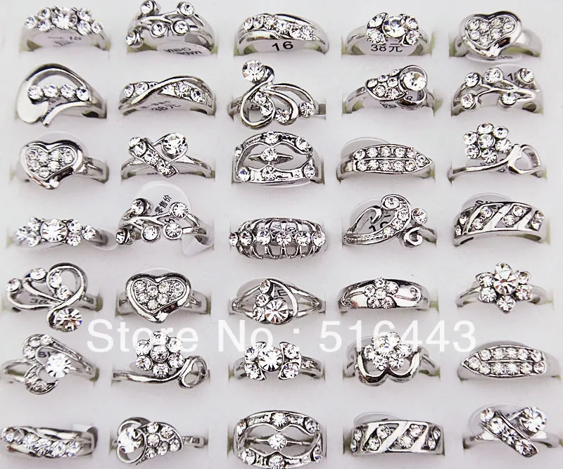 Кольца с кристаллами для женщин и девочек 50 шт. Модные Позолоченные кольца