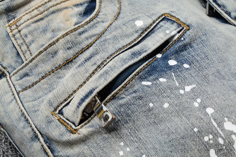 Высокая уличная мода мужские джинсы Ретро Промытые краски дизайнер Slim Fit соединенный внакрой деним брюки карго уличная моторный байкер джинсы Homme