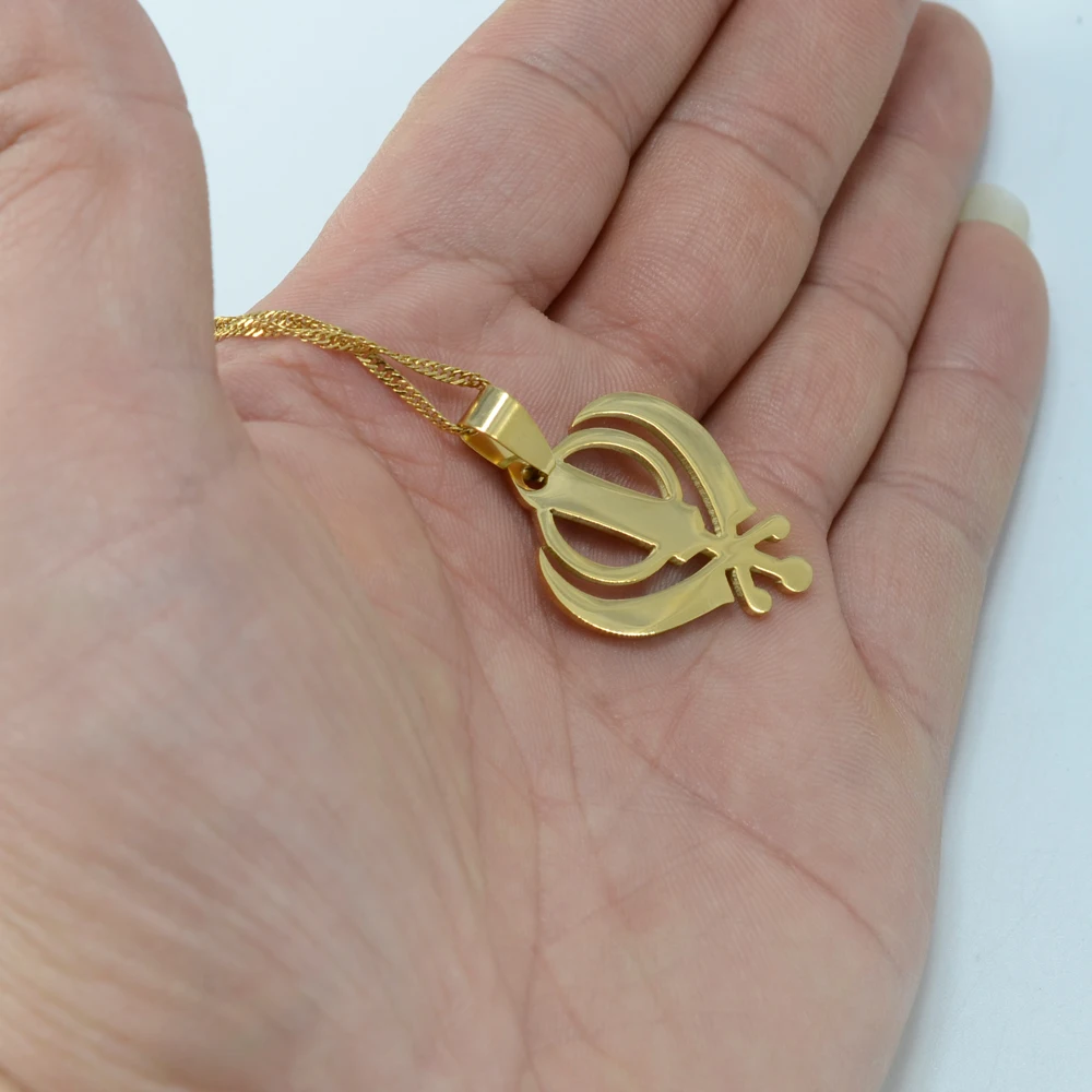 Anniyo Sikhism ожерелье кулон Sikh Khanda ювелирные изделия золотой цвет Sikhs ожерелье s Индия/Пакистан/Малайзия религиозные#009521